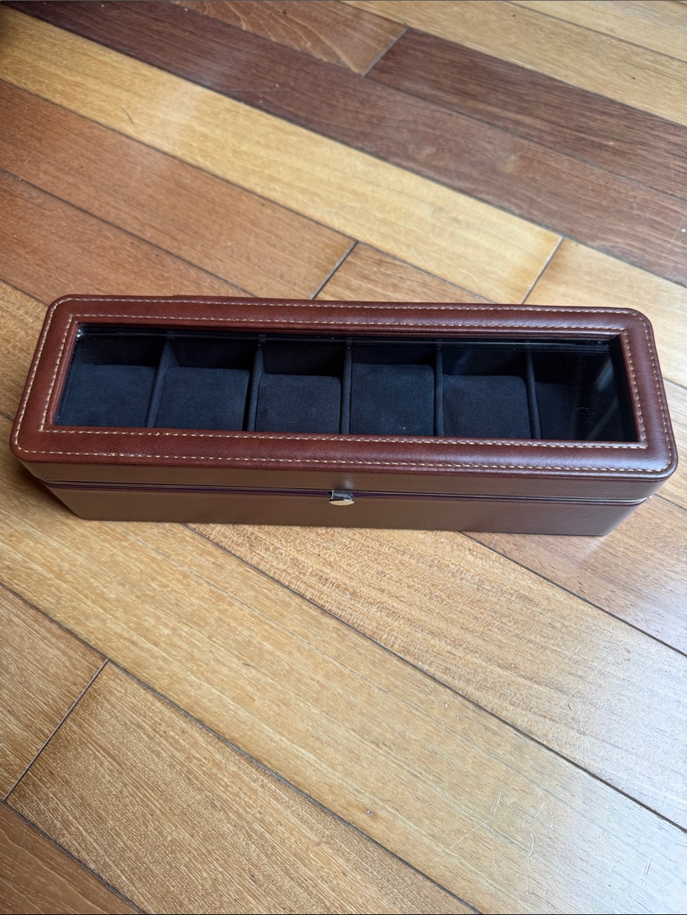 Brown Leather 6-Slot Watch Box Organizer - Men Accessories